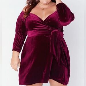 by SONCY Coming In Red Hot Wrap Dress velvet maroon/wine 1XL plus size mini